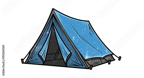 Blue tent illustration, camping graphic, outdoor adventure symbol
