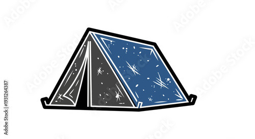 Camping tent with starry night sky illustration