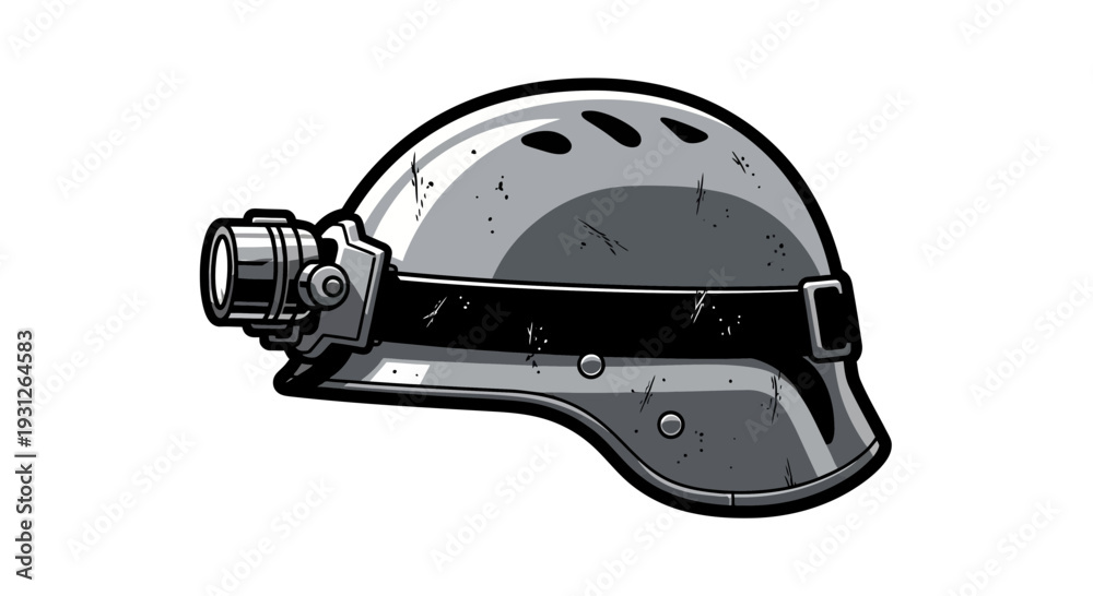 Fototapeta premium Mining helmet with lamp, safety equipment, industrial work