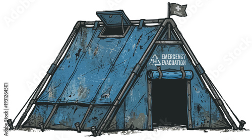 Emergency evacuation tent with first aid flag