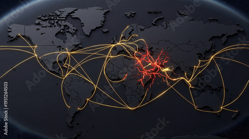 Global Supply Chain Disruption, Middle East Maritime Trade Route Crisis, Shipping Container Logistics Concept
