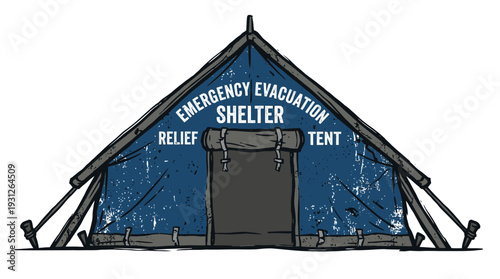 Emergency evacuation shelter tent, relief camp, temporary housing, disaster aid