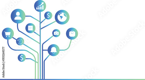 Digital Business Technology Tree Network Marketing Finance Vector