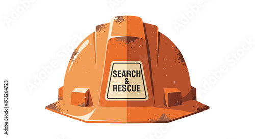 Orange hard hat with search and rescue emblem
