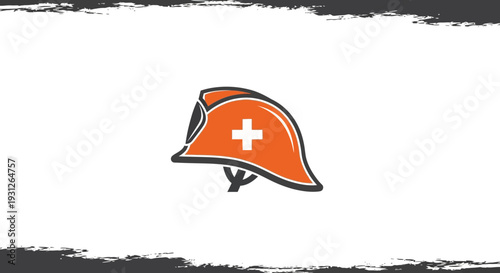 Orange safety helmet with white cross icon, representing emergency, rescue, and construction.