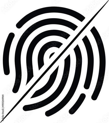 Black fingerprint with a diagonal slash symbolizing restriction or denial