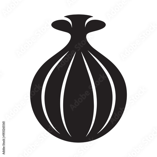 Simple black silhouette of an onion isolated on transparent background