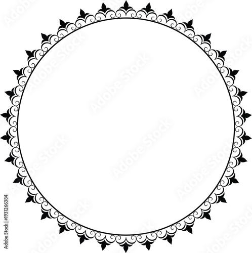 Luxury Black Mandala Circular Frame with Ornamental Decorative Border for Wedding Invitations, Greeting Cards, Logos and Elegant Background Designs