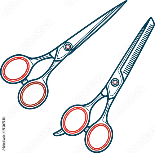 Professional Hairdressing Scissors Vector Set - Cutting & Thinning Shears on white background