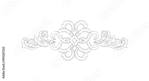 Vintage Symmetrical Baroque Filigree Scroll Ornament Decorative Border Element isolated on white