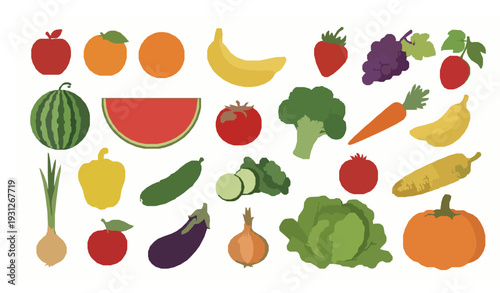 Colorful Fruits and Vegetables Vector Set – Fresh Organic Food Collection