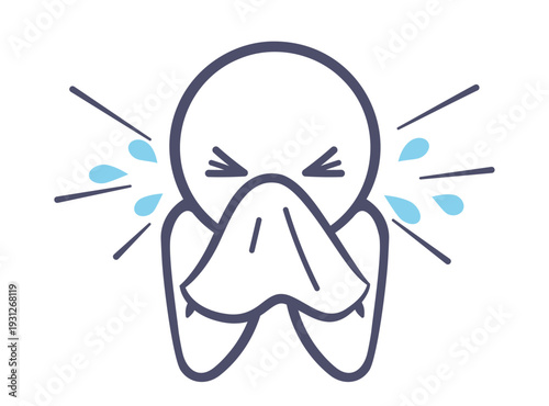 くしゃみをしている人のシンプルなイラスト