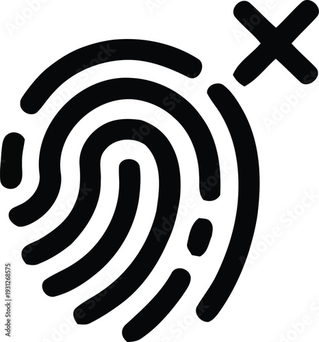 Black fingerprint icon with a red x mark indicating denial or rejection