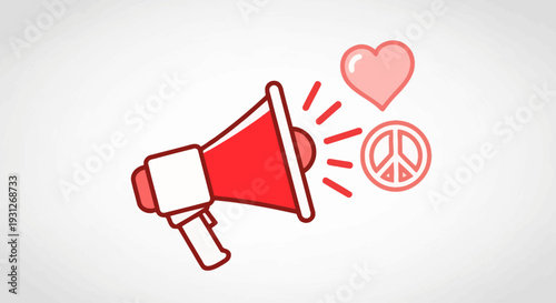 Megaphone with Heart and Peace Symbol Awareness Illustration