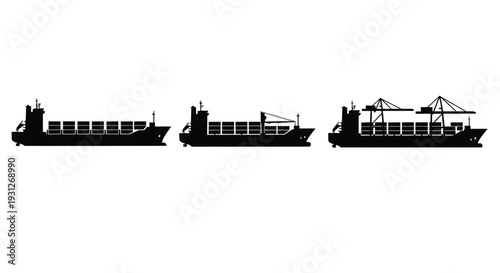 Three cargo ships sailing in a row on the ocean
