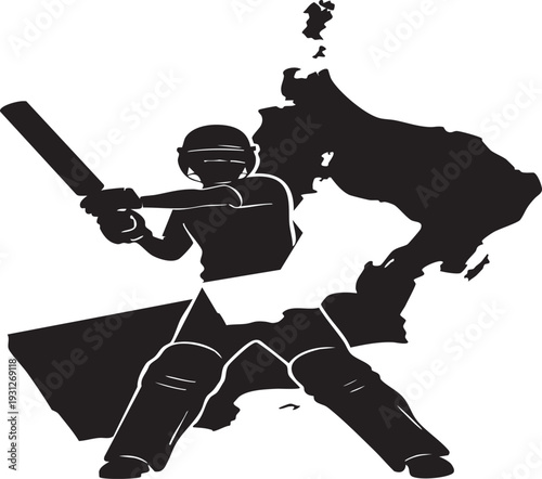 Cricket and Contour: A dynamic illustration showcases a batsman in action, seamlessly integrated with the outline of a region, embodying the spirit of the sport and the landscape