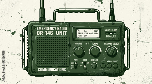 Green Emergency Radio DR-146 Unit with Antenna