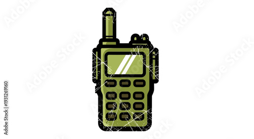 Green walkie talkie, portable radio communication device, vintage distressed style