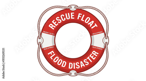 Red lifebuoy for flood disaster rescue, white background