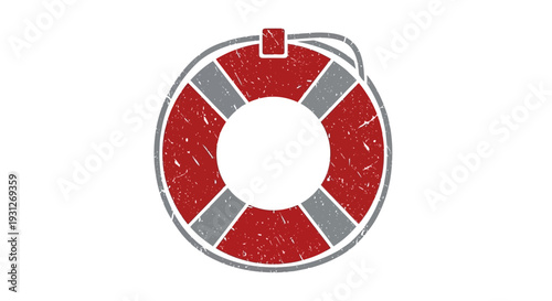 Red lifebuoy with rope on white background