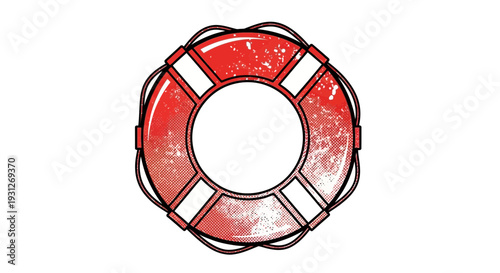 Red lifebuoy with ropes, isolated on white background