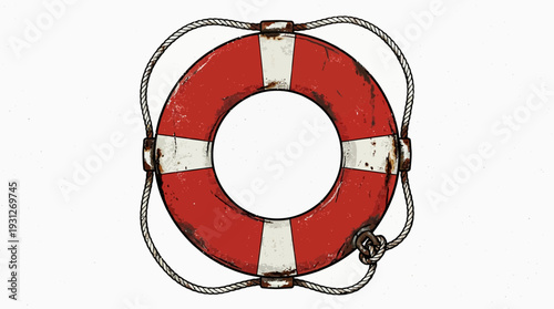Vintage life preserver ring with rope