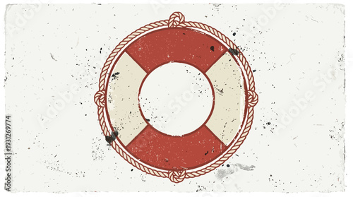 Vintage lifebuoy with rope on distressed background
