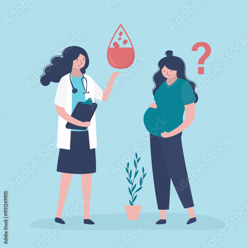 Pregnant women suffer from anemia. Medical care, healthy lifestyle. Doctor and patient talking about pregnancy and anemia. Hypoglycemia concept, disease and prevention.