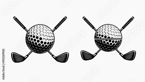 Golf Ball with Crossed Clubs – Sports Emblem Illustration