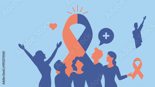 Cancer Awareness Ribbon with People vector illustration
