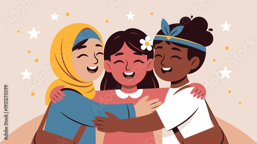 Diverse Women Embracing Together vector illustration
