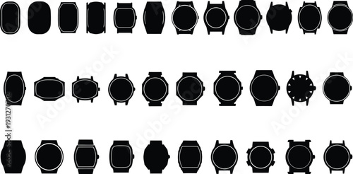 Diverse Collection of Watch Case Silhouettes Featuring Various Shapes and Styles on a Clean White Background