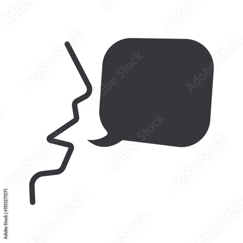 Isolated outline face silhouette with speech bubble icon symbolizing speaking, communication, voice expression, conversation, social interaction concept