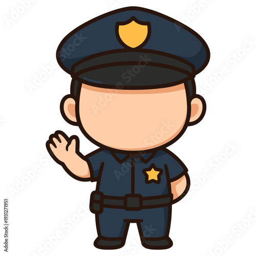 Cute cartoon police officer waving