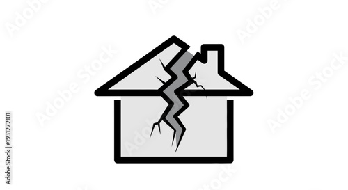 Cracked house icon symbolizing damage, disaster, or home insurance needs