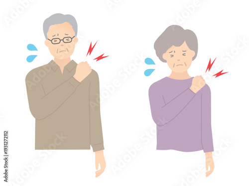 肩こりに悩む高齢者のイラストベクター素材