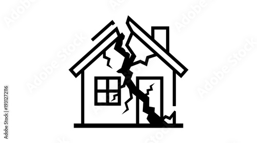 Cracked house icon symbolizing damage, disaster, and structural instability