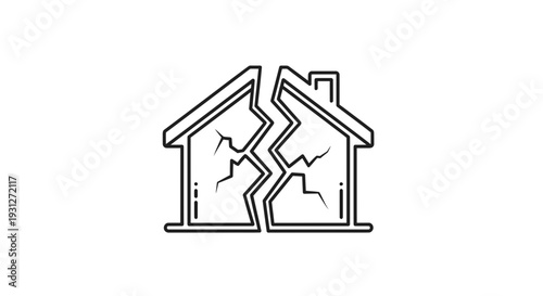 Cracked house icon symbolizing divorce, separation, or property damage
