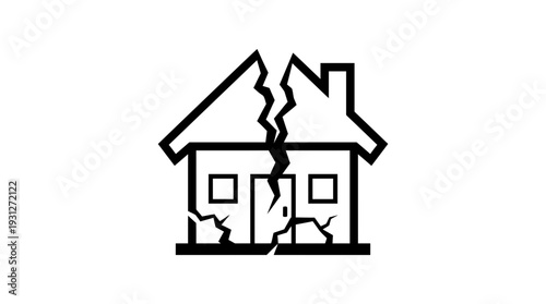 Cracked House Icon Symbolizing Home Damage and Financial Ruin