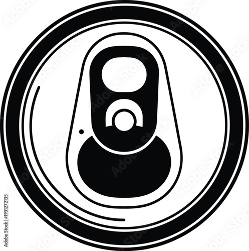 Top-down view illustrates the sealed aluminum tab and opening mechanism of a beverage can isolated on a stark white surface.