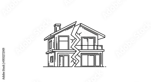 Cracked house illustration symbolizing division, divorce, or structural damage
