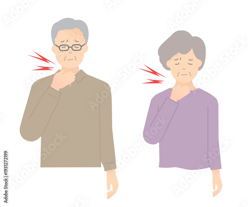 喉が痛い高齢者のイラストベクター素材