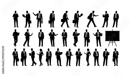 Diverse Professional Business People Silhouette Mega Collection with Corporate Office Poses Vector