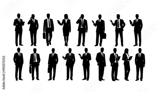 Professional Business People Silhouettes Set with Diverse Corporate Men and Women in Formal Suits Vector