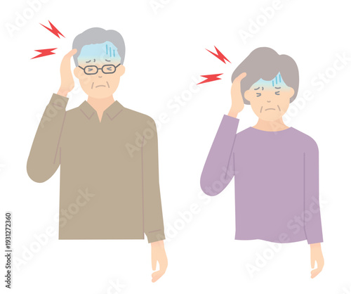 頭痛に悩む高齢者のイラストベクター素材