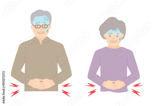腹痛に苦しむ高齢者のイラストベクター素材