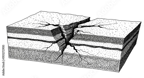 Geological fault line crack in earth strata layers