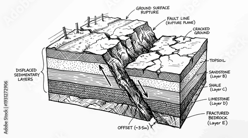 Geological Fault Line Diagram: Earth Science, Tectonic Plates, Seismic Activity