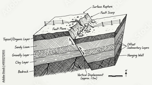 Geological Fault Line Diagram: Illustrating Earth's Crustal Movement and Layers
