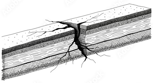 Geological strata layers with deep crack